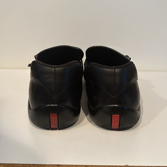 Prada | Men’s | Black leather loafer shoes | Side strap | Size 10 main image 4